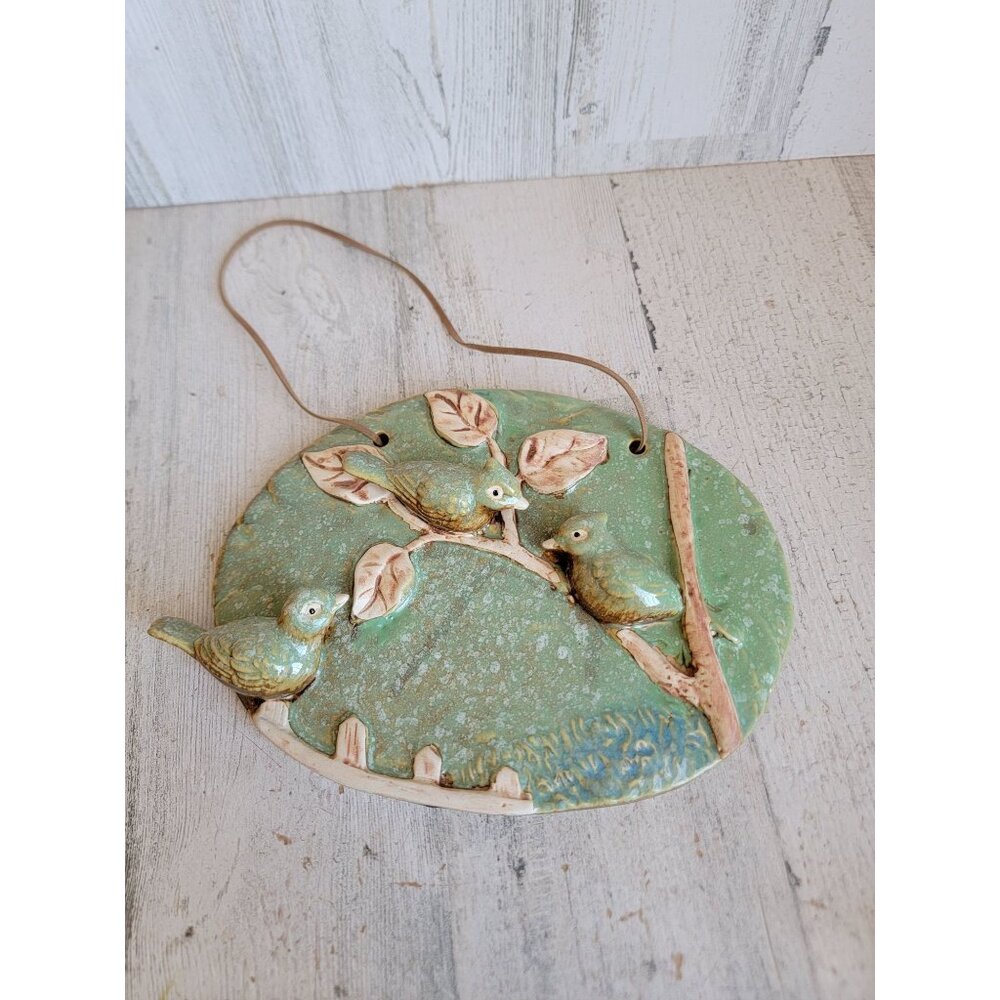 Vintage ceramic green bird‎ Branch hanging home decor unique